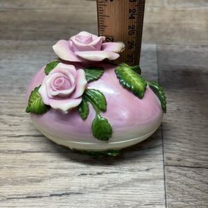 Vintage Fitz and Floyd Elegant 3D  Flowered Egg Trinket box, Easter Pink Roses